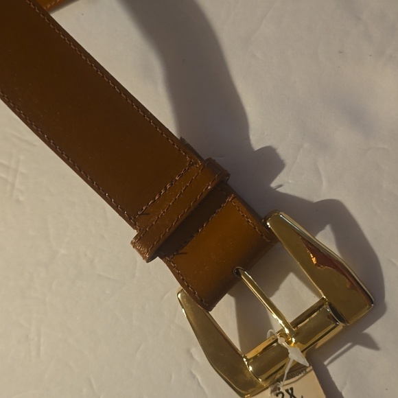 Vintage Leana Shop Mens TAN Leather Belt unique Gold Buckle New  Sz.2X - Picture 10 of 10